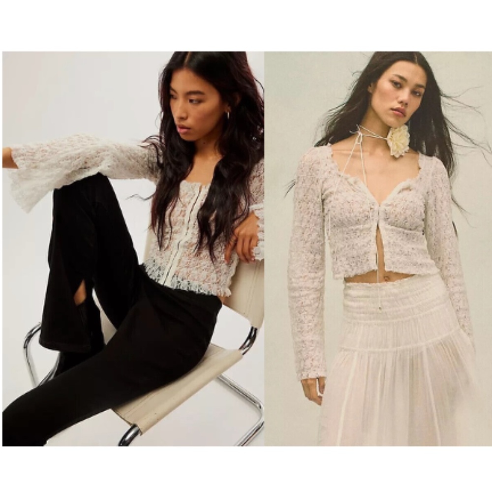 Free People NWOT Madison lace semi-sheer long sleeve top Size Small - Picture 9 of 10